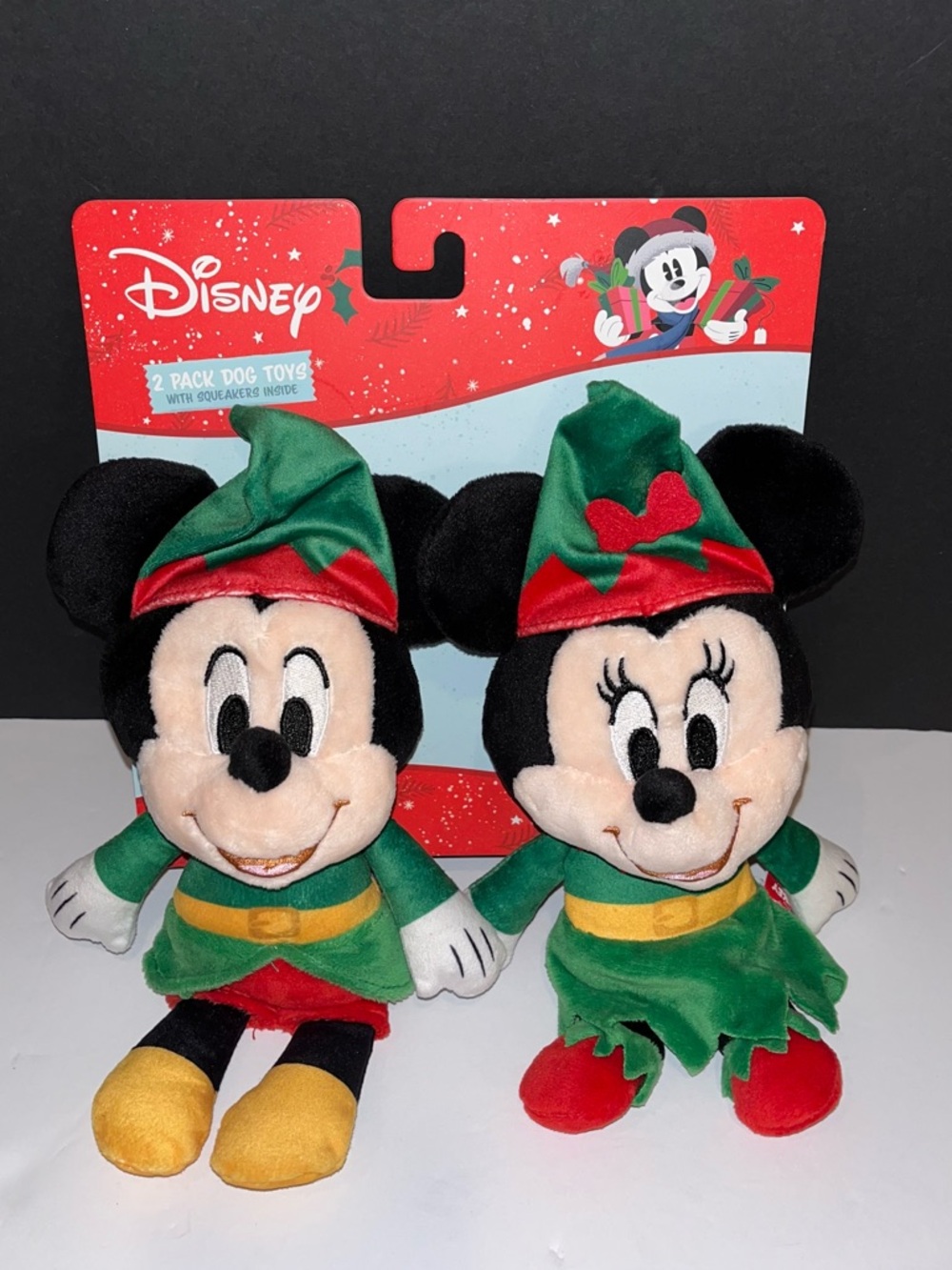Disney Mickey Minnie Christmas Dog Toys 2 Pack Plush Squeaky Holiday Pet Toys